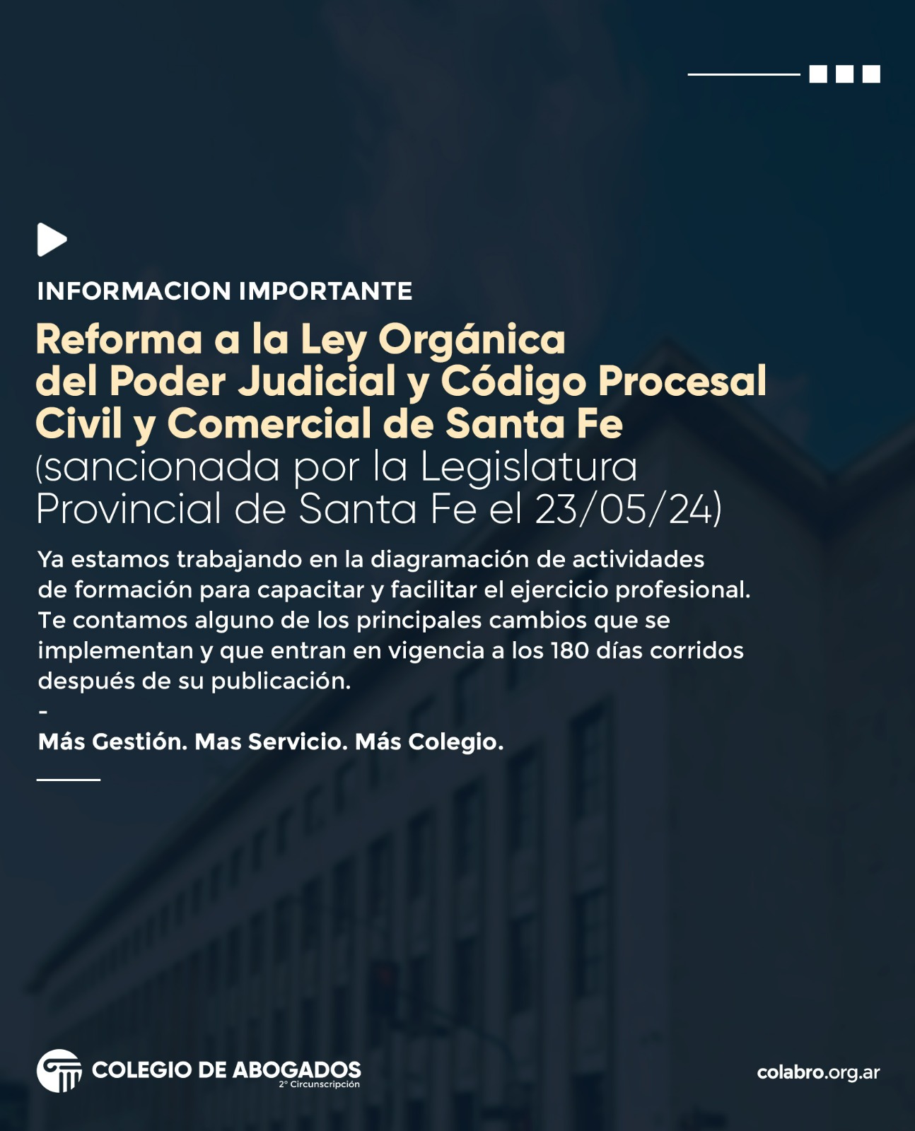 Información importante: Reforma a la Ley Orgánica del Poder Judicial y Código Procesal Civil y Comercial de Santa Fe